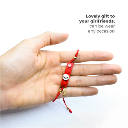 String Eyelashes Dot Red Brick Bracelet