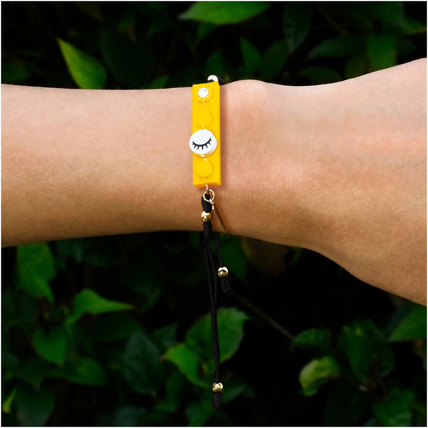 Black String Eyelashes Dot & Bright Yellow Brick Bracelet