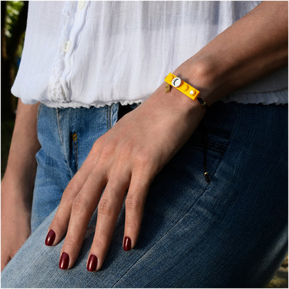 Black String Eyelashes Dot & Bright Yellow Brick Bracelet