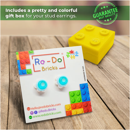 Little Red Flower Brick Stud Earrings White Clear