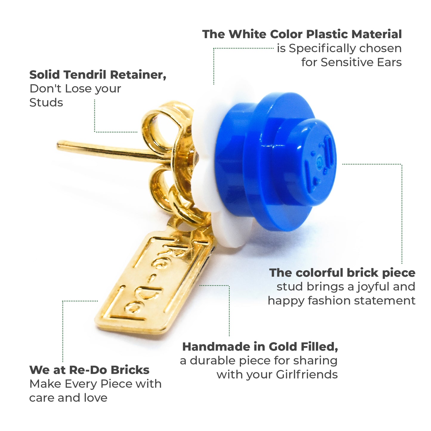 Little Flower Brick Stud Earrings White