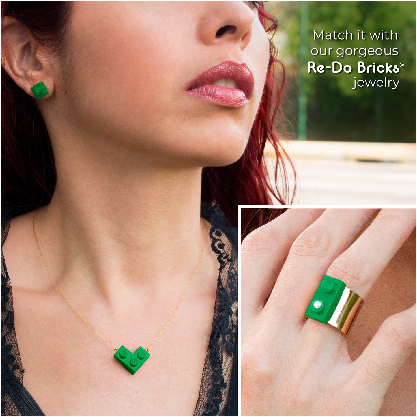 Square Green Brick stud earrings