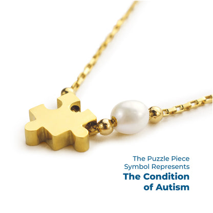 Empathy Pearl Autism Awareness Necklace with Delicate Puzzle Charm