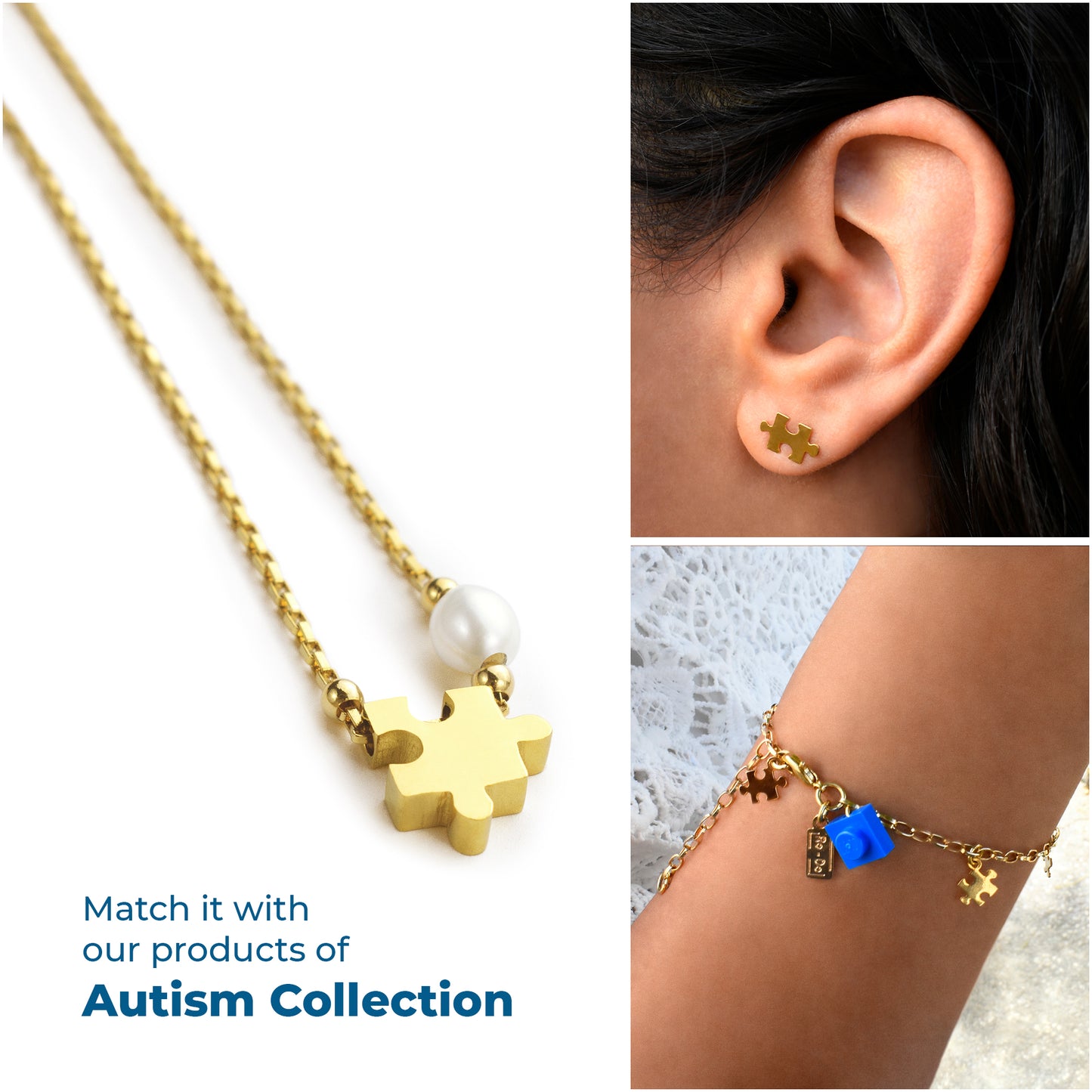Empathy Pearl Autism Awareness Necklace with Delicate Puzzle Charm