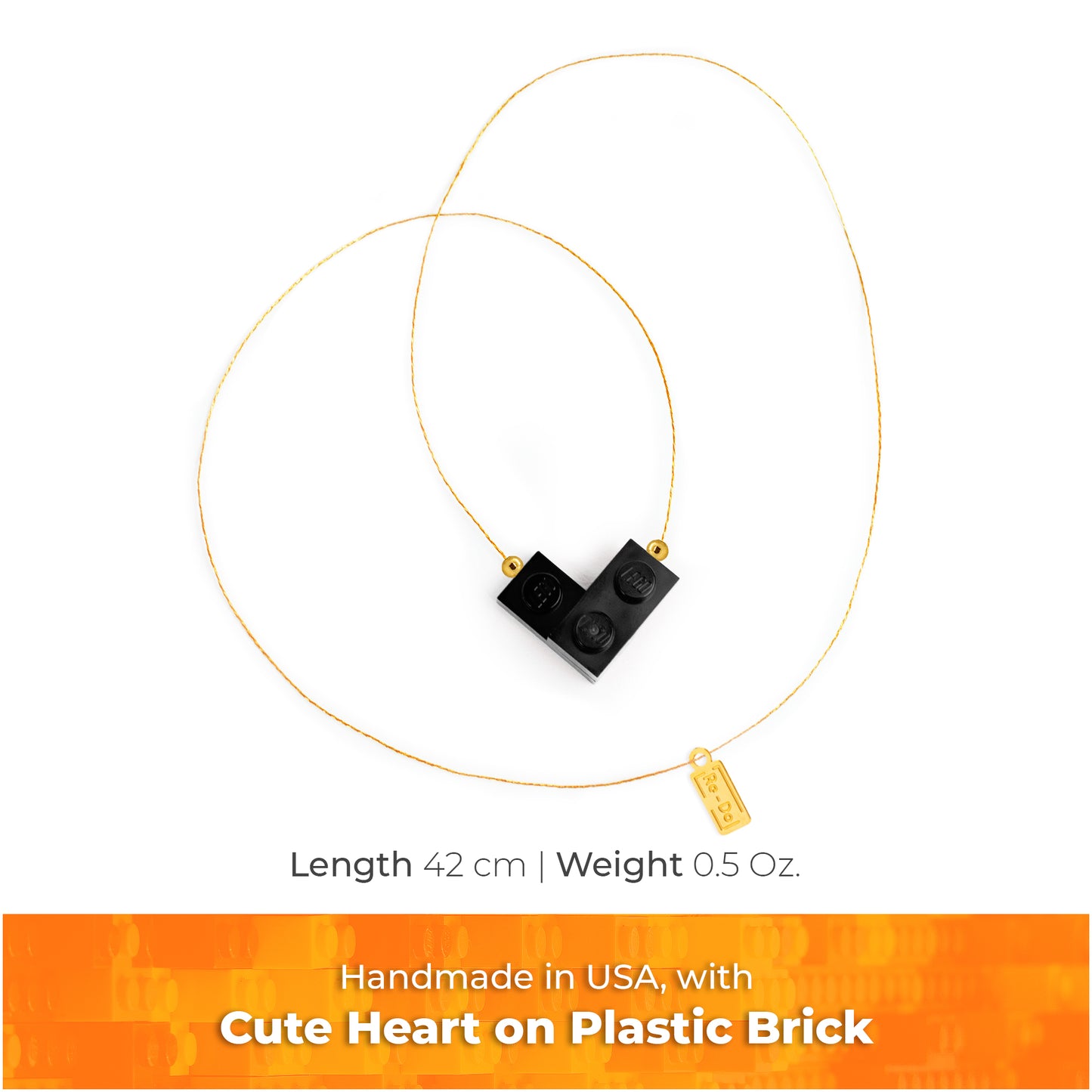 Black Bricking Heart Choker with 16’ Golden String. Cute and Trendy.