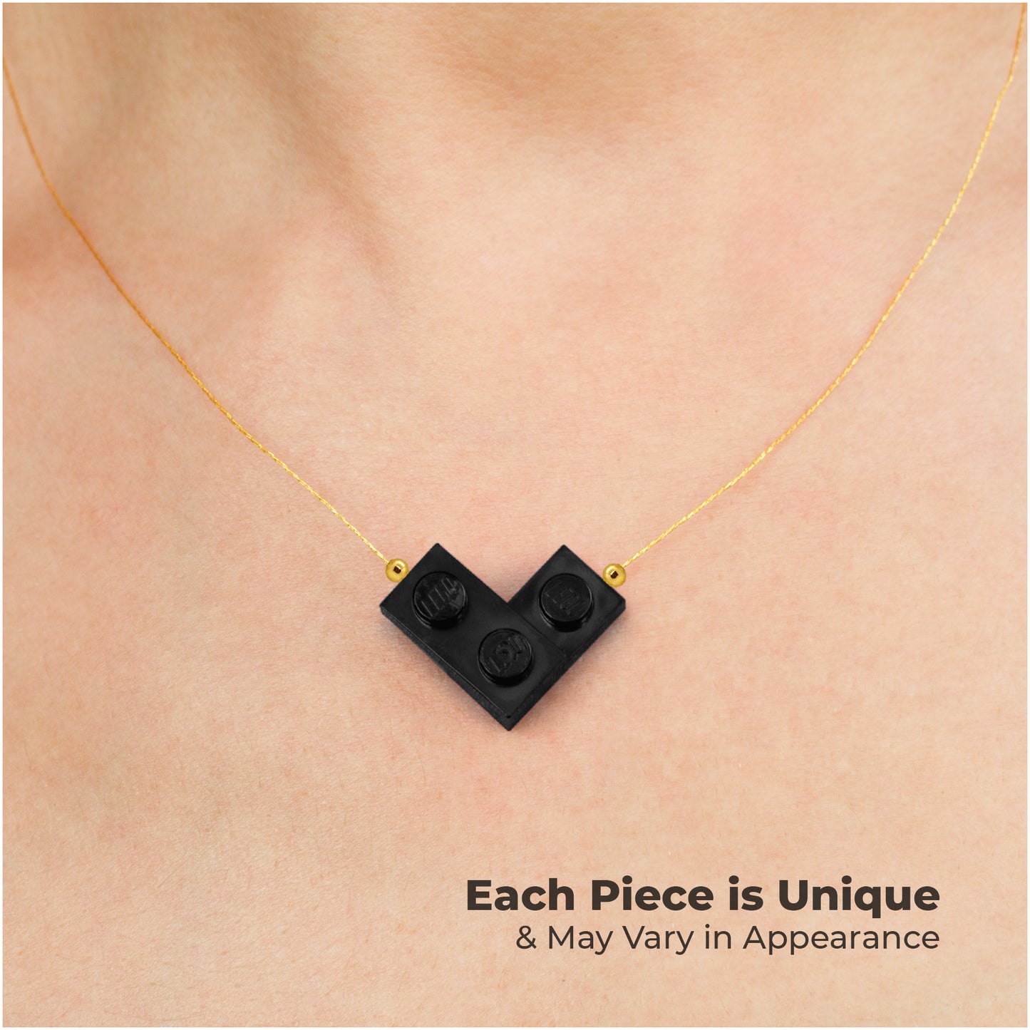 Black Bricking Heart Choker with 16’ Golden String. Cute and Trendy.