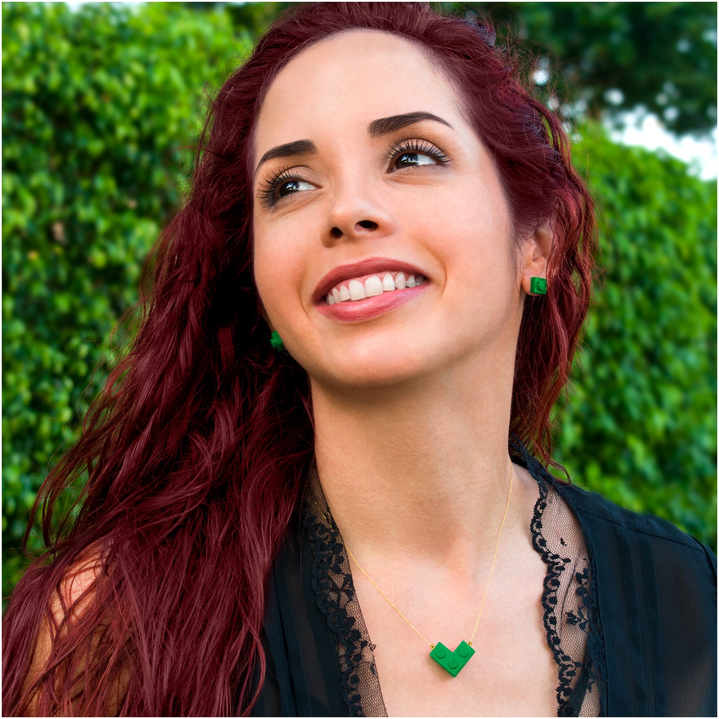 Green Bricking Heart Choker with 16’ Golden String