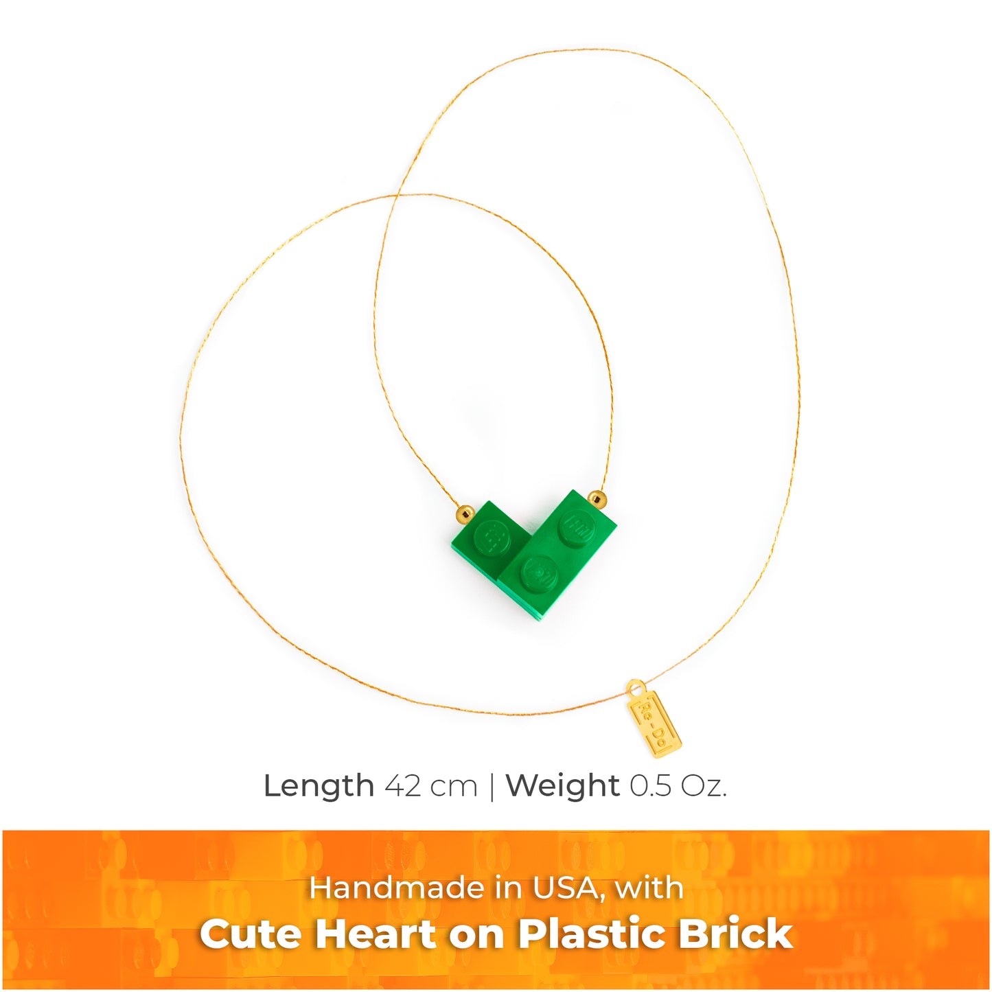 Green Bricking Heart Choker with 16’ Golden String