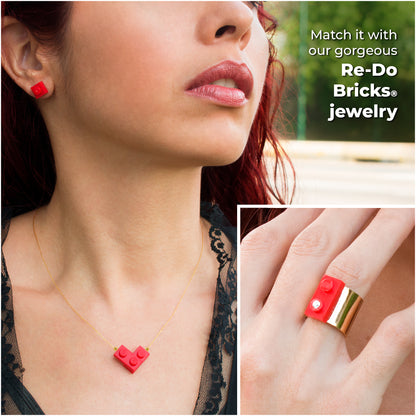 Red Bricking Heart Choker with 16’ Golden String original by Re-Do Bricks