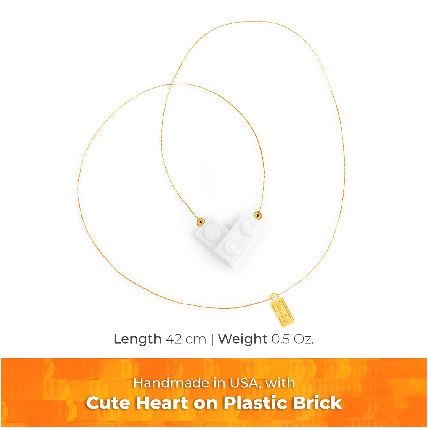 White Bricking Heart Choker with 16’ Golden String