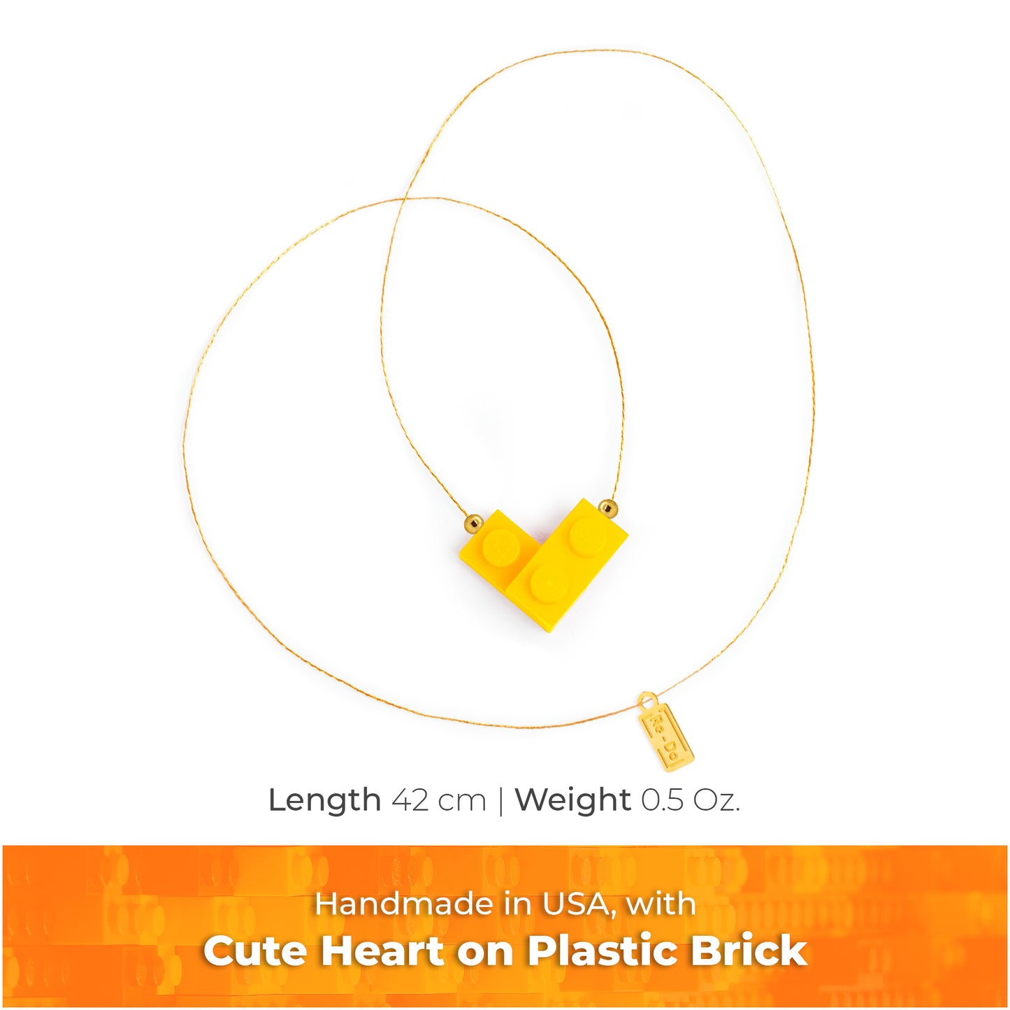 Yellow Bricking Heart Choker with 16’ Golden String, Cute and Trendy.