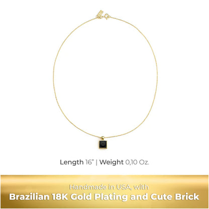 Square Brick Charm with Gold Plated Chain