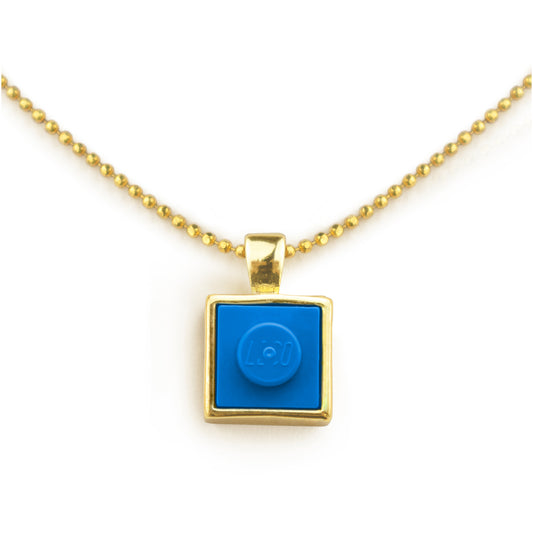 Square Blue Brick Charm with Gold Plated Chain