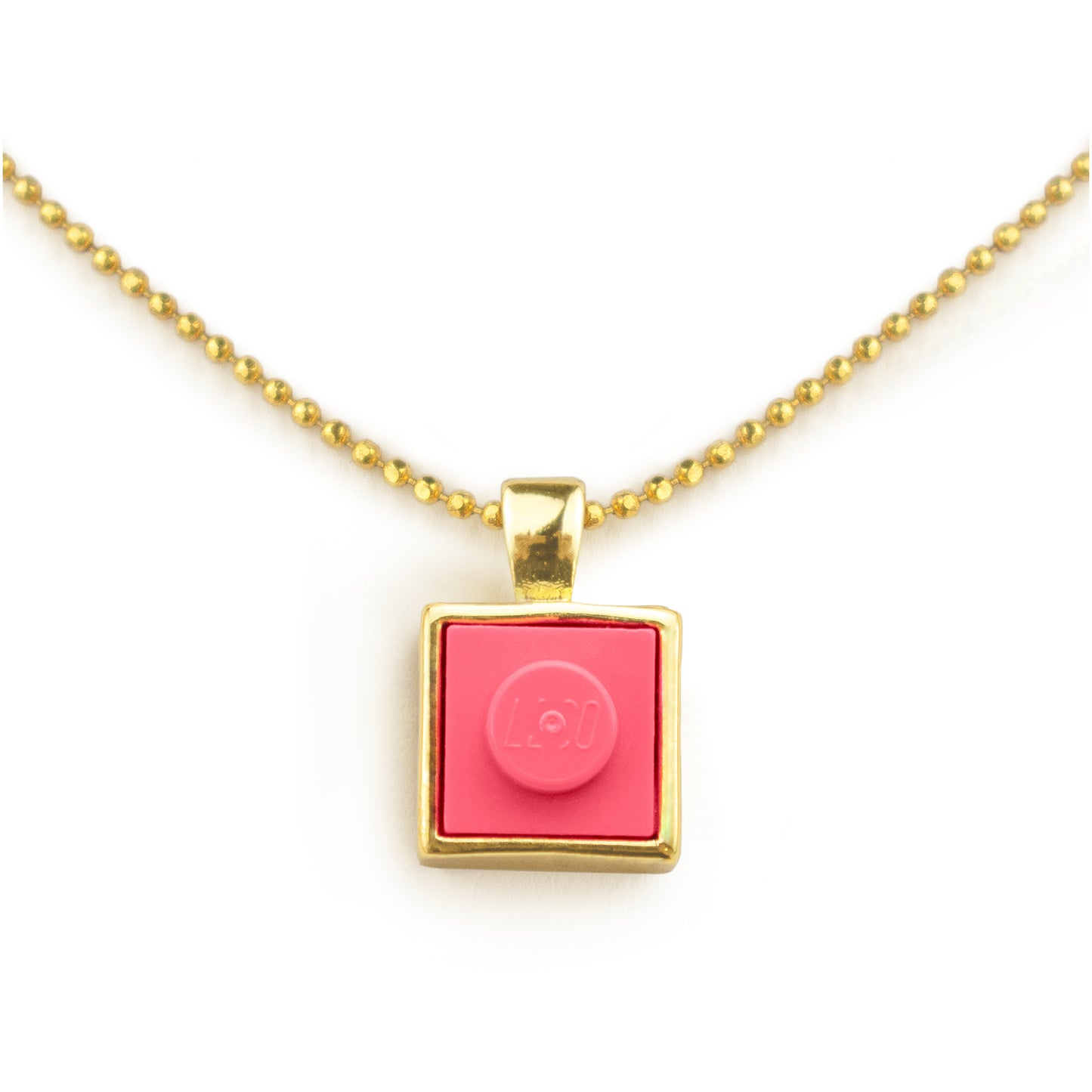 Square Coral Brick Charm with Gold Plated Chain