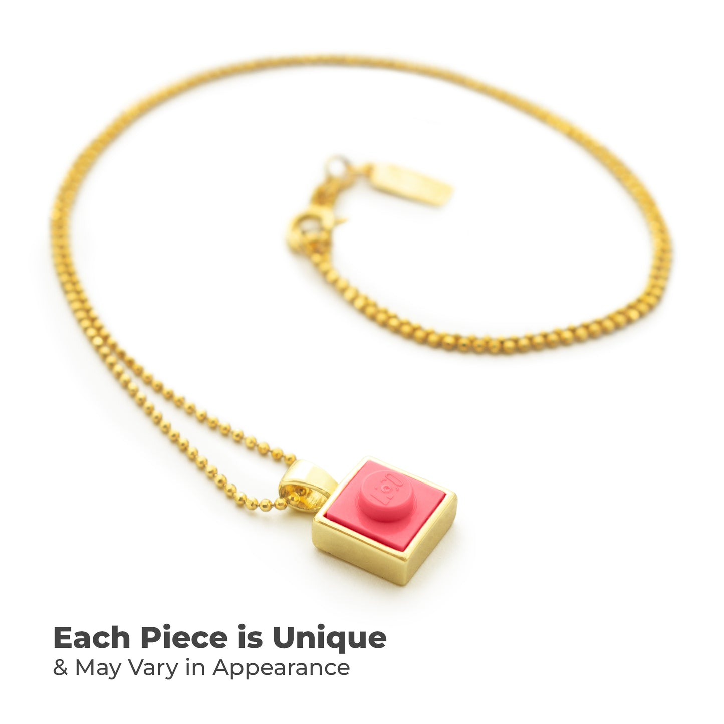 Square Coral Brick Charm with Gold Plated Chain