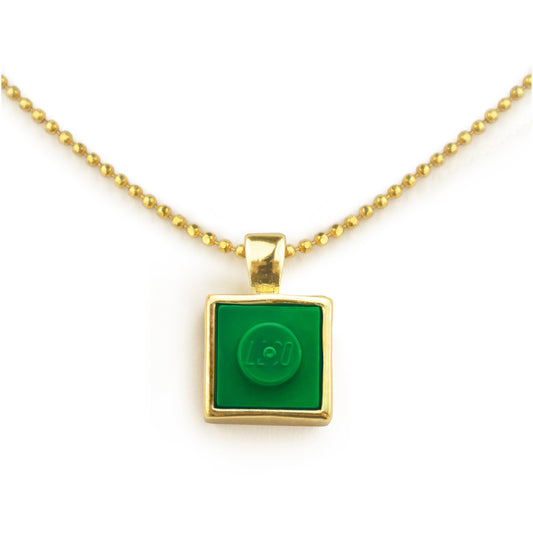 Square Green Brick Charm with Gold Plated Chain