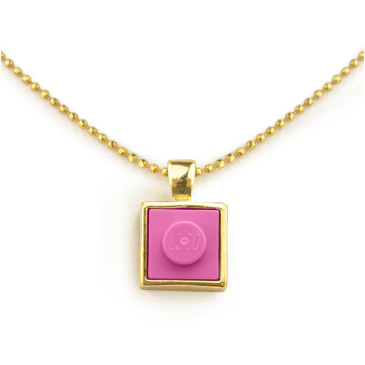 Square Pink Brick Charm with Gold Plated Chain