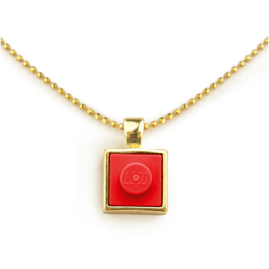 Square Red Brick Charm with Gold Plated Chain