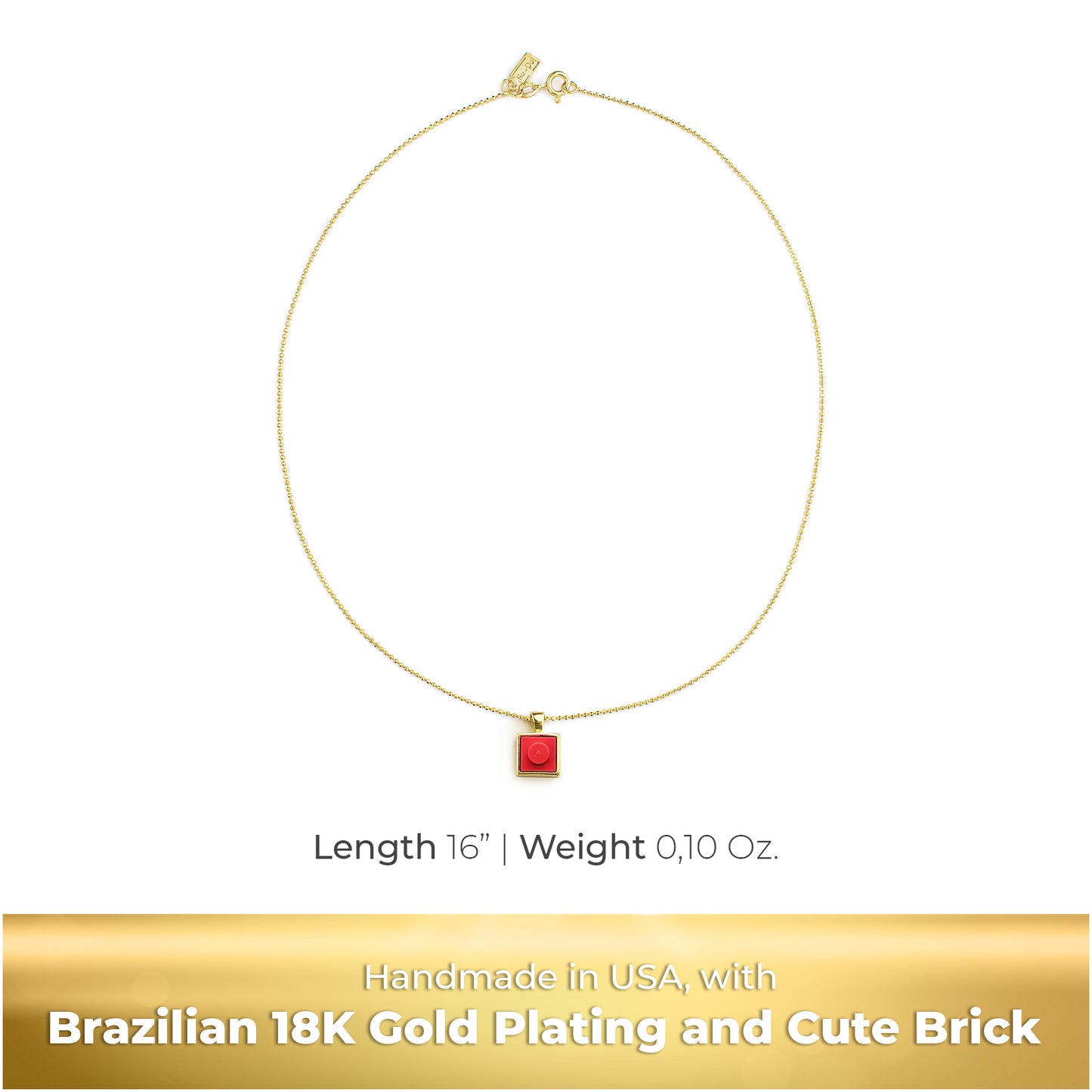 Square Red Brick Charm with Gold Plated Chain