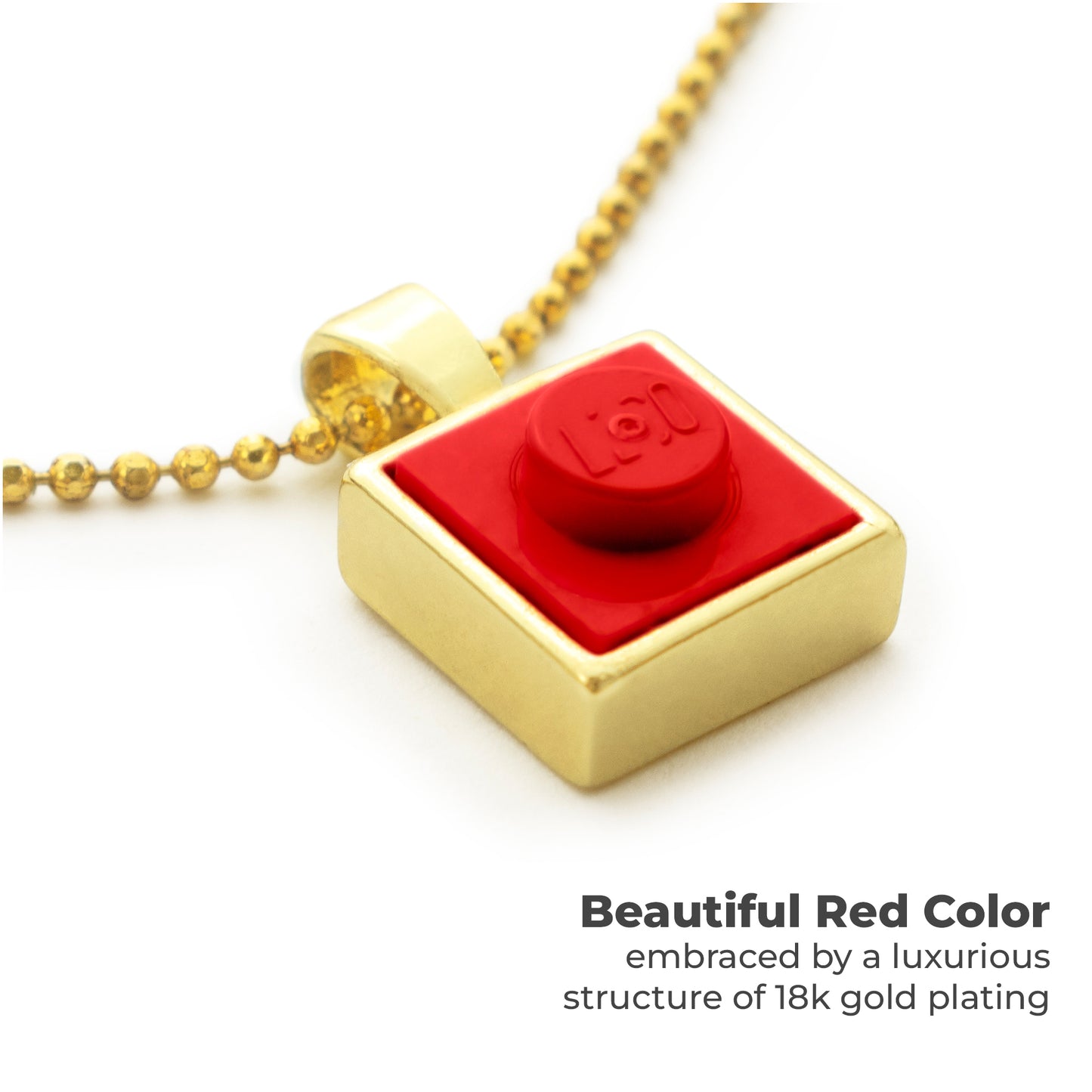 Square Red Brick Charm with Gold Plated Chain