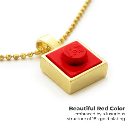 Square Red Brick Charm with Gold Plated Chain