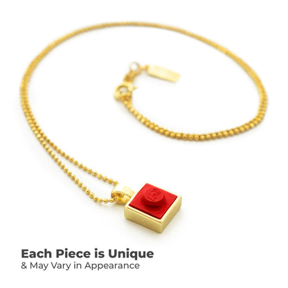 Square Red Brick Charm with Gold Plated Chain