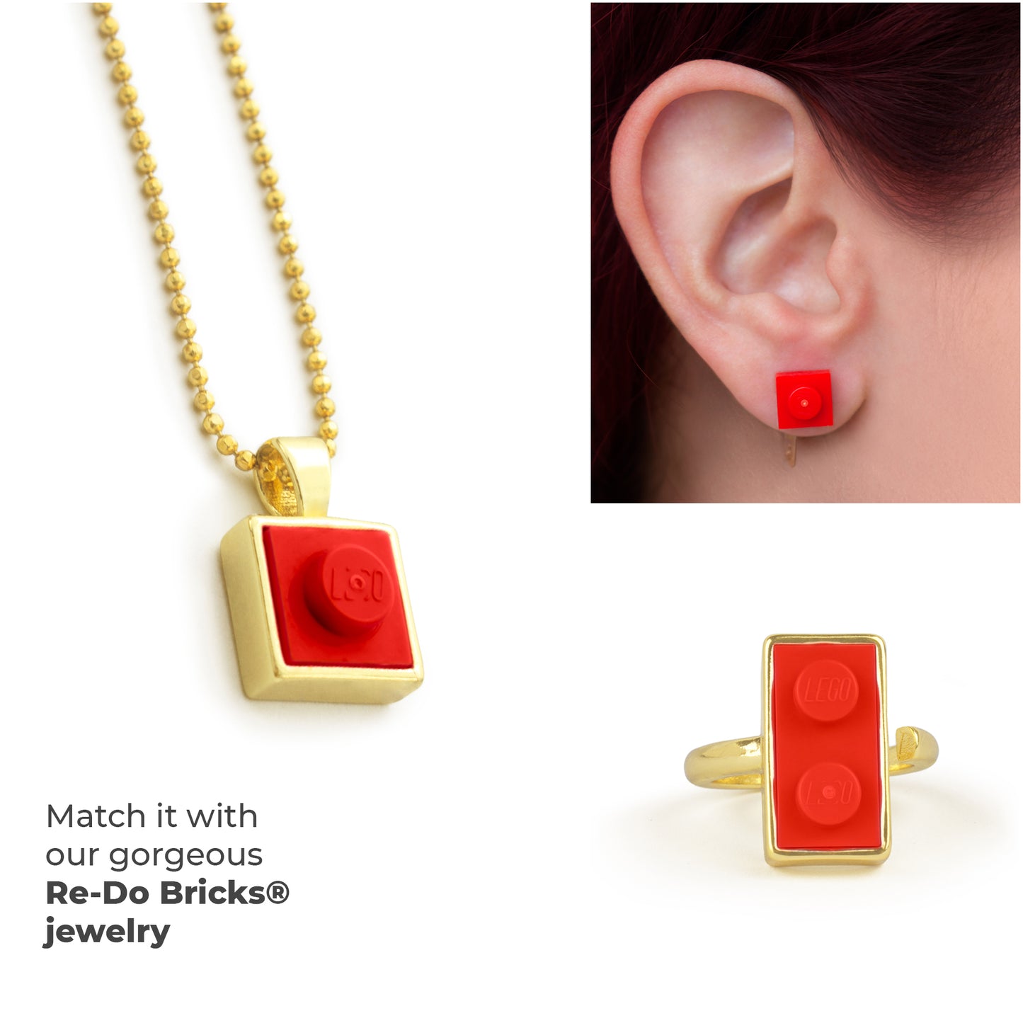 Square Red Brick Charm with Gold Plated Chain