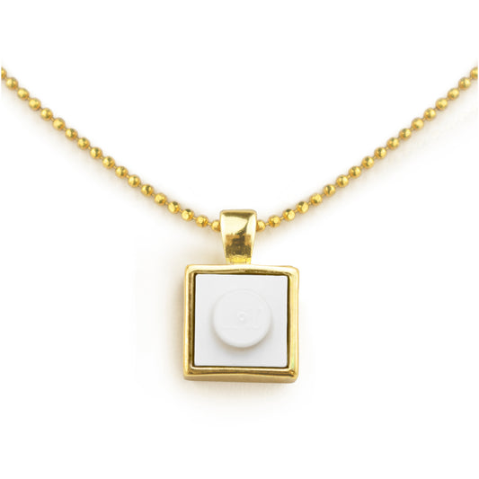 Square White Brick Charm with Gold Plated Chain