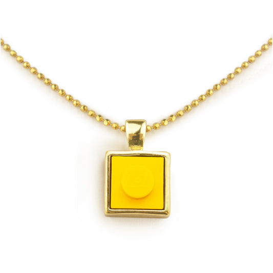 Square Yellow Brick Charm with Gold Plated Chain