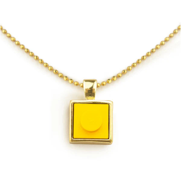 Square Brick Charm with Gold Plated Chain