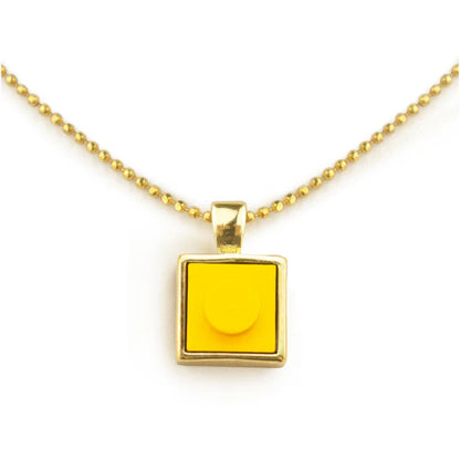 Square Brick Charm with Gold Plated Chain