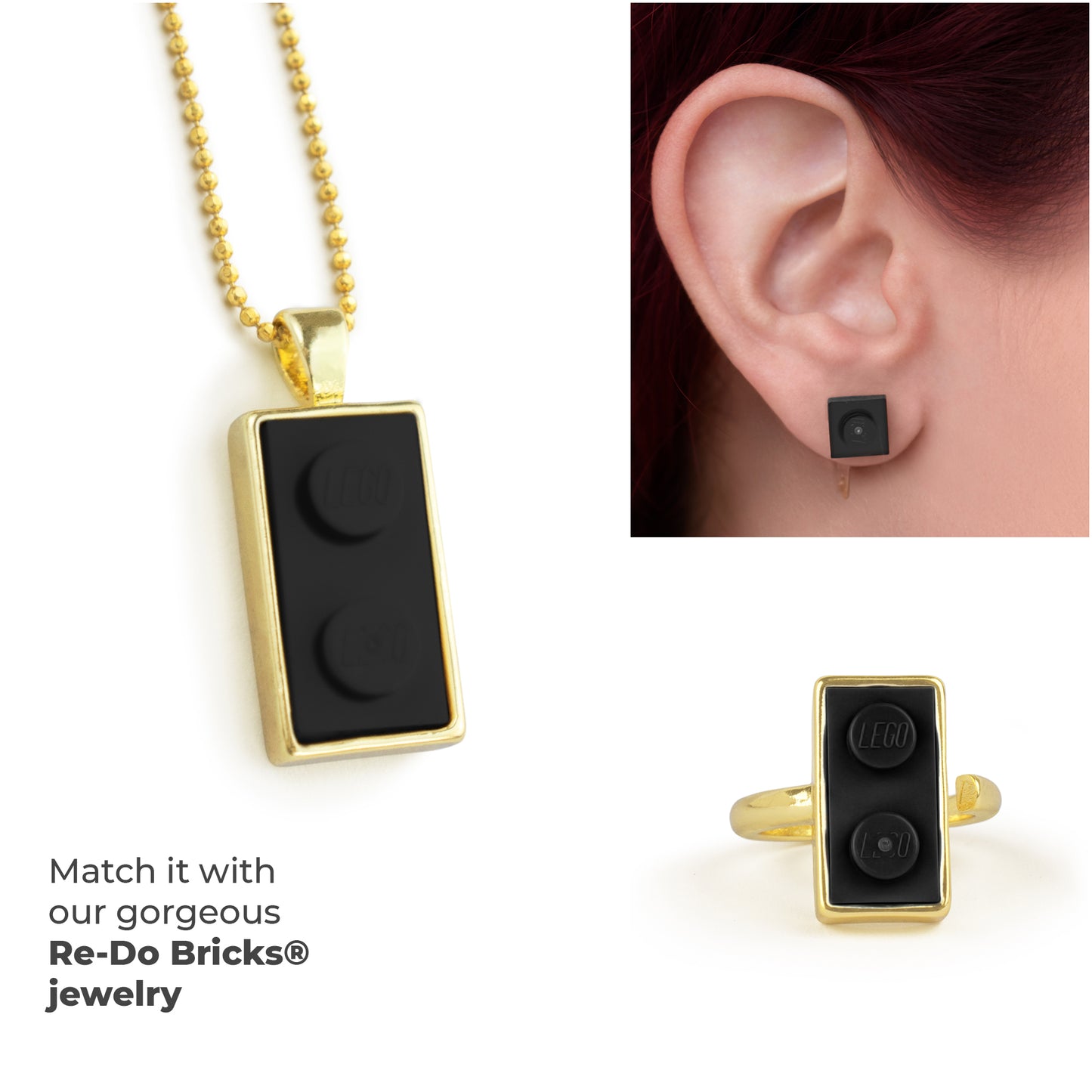 Twin Black Brick Charm with Gold Plated Chain