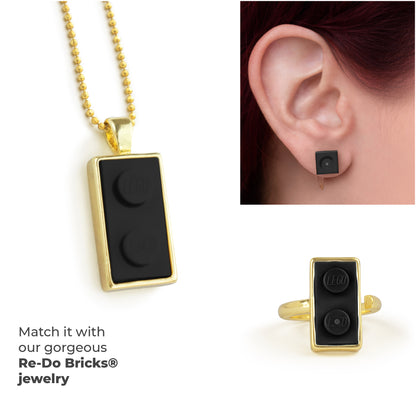 Twin Black Brick Charm with Gold Plated Chain