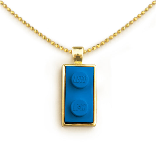 Twin Blue Brick Charm with Gold Plated Chain
