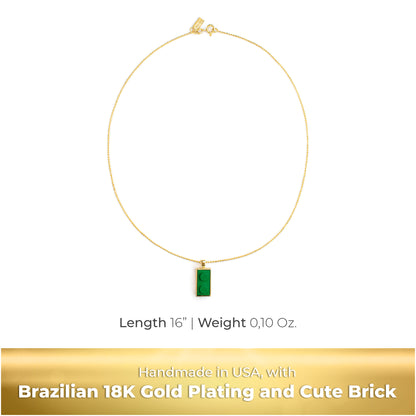 Twin Green Brick Charm with Gold Plated Chain