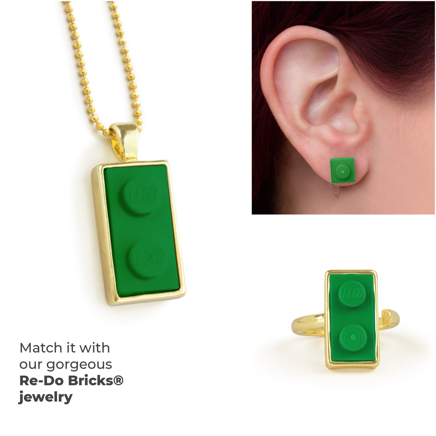 Twin Green Brick Charm with Gold Plated Chain