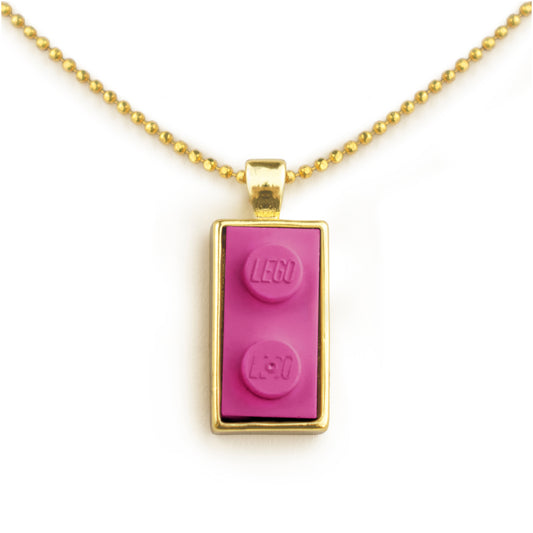 Twin Pink Brick Charm with Gold Plated Chain