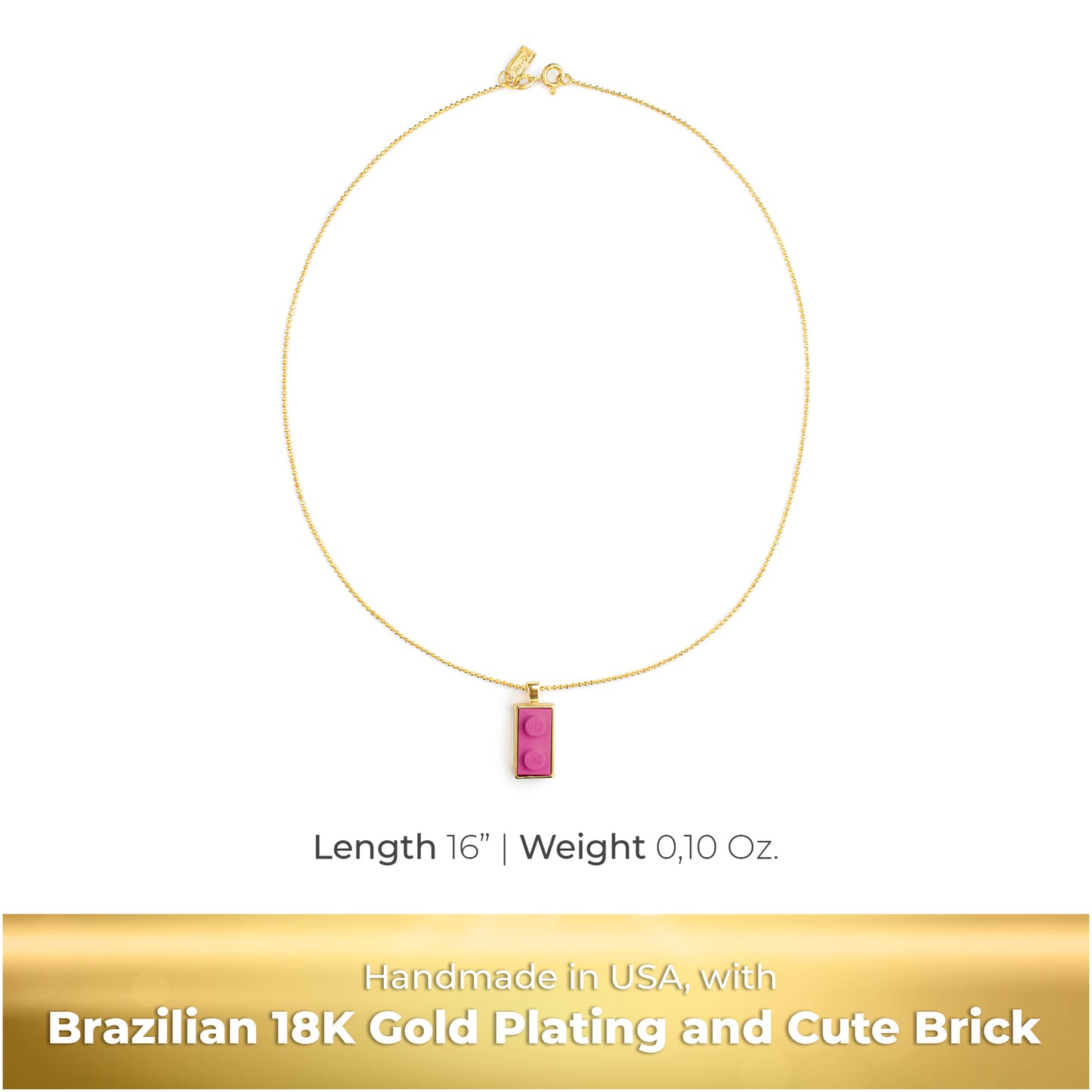 Twin Pink Brick Charm with Gold Plated Chain