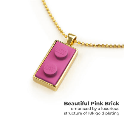 Twin Pink Brick Charm with Gold Plated Chain