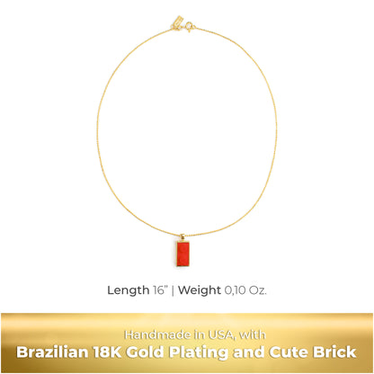 Twin Red Brick Charm with Gold Plated Chain