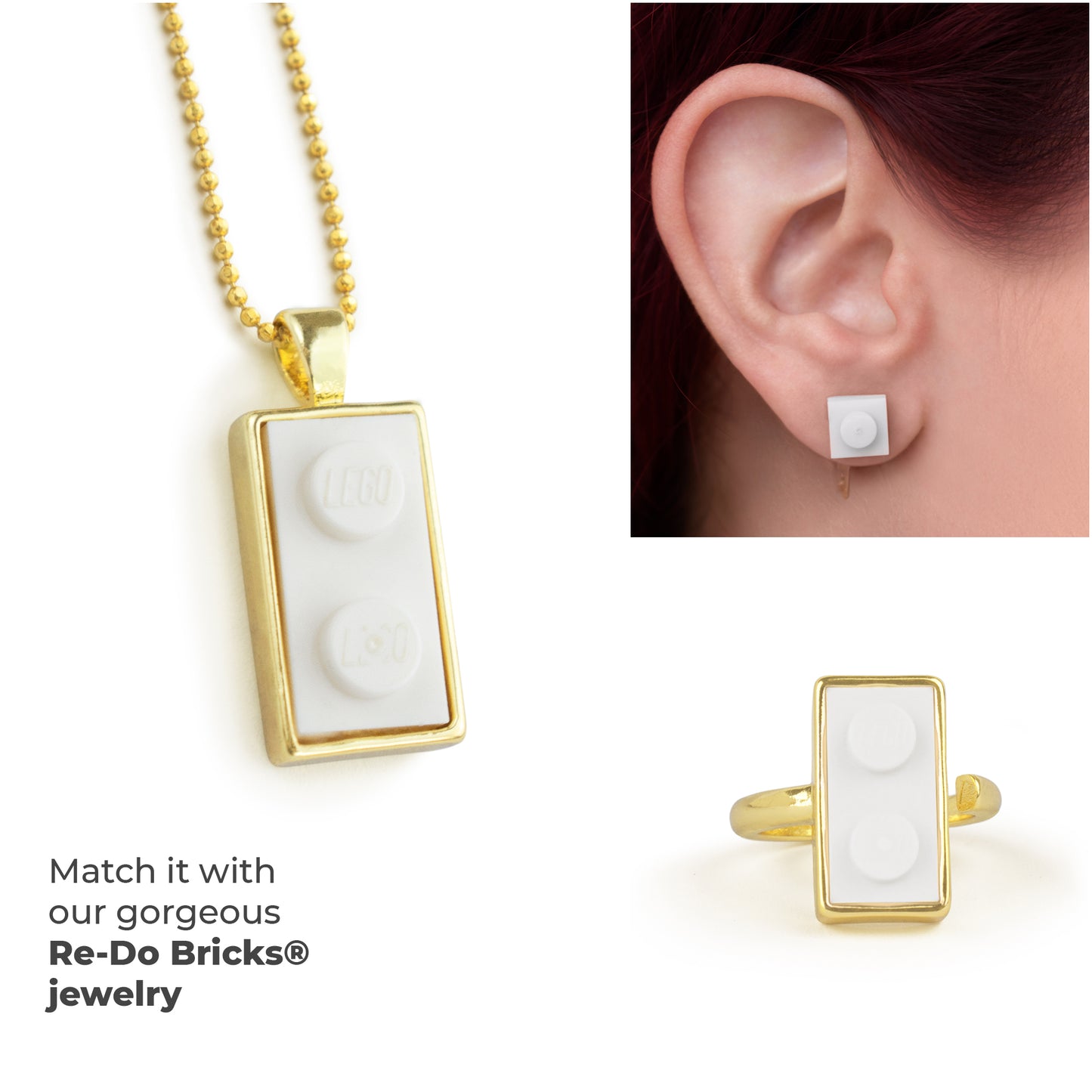 Twin White Brick Charm with Gold Plated Chain