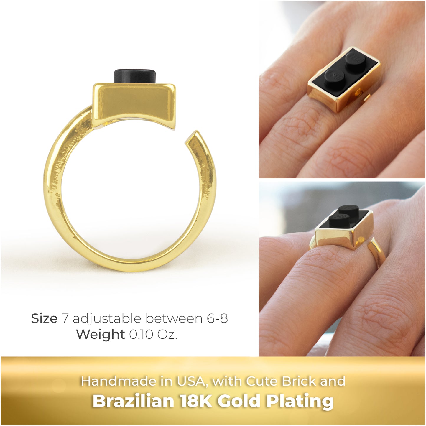 Golden Hug Twin Black Brick Gold-Plated Ring