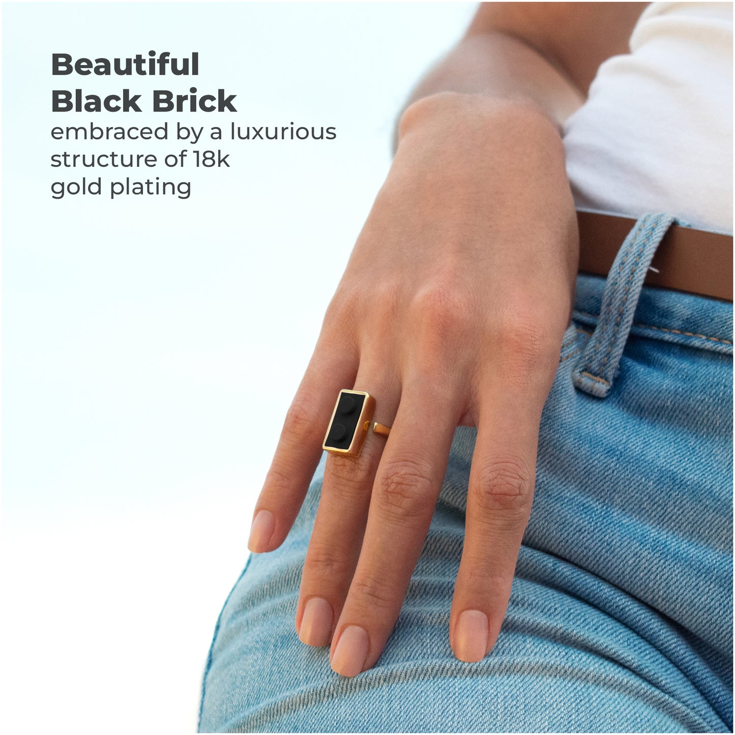 Golden Hug Twin Black Brick Gold-Plated Ring