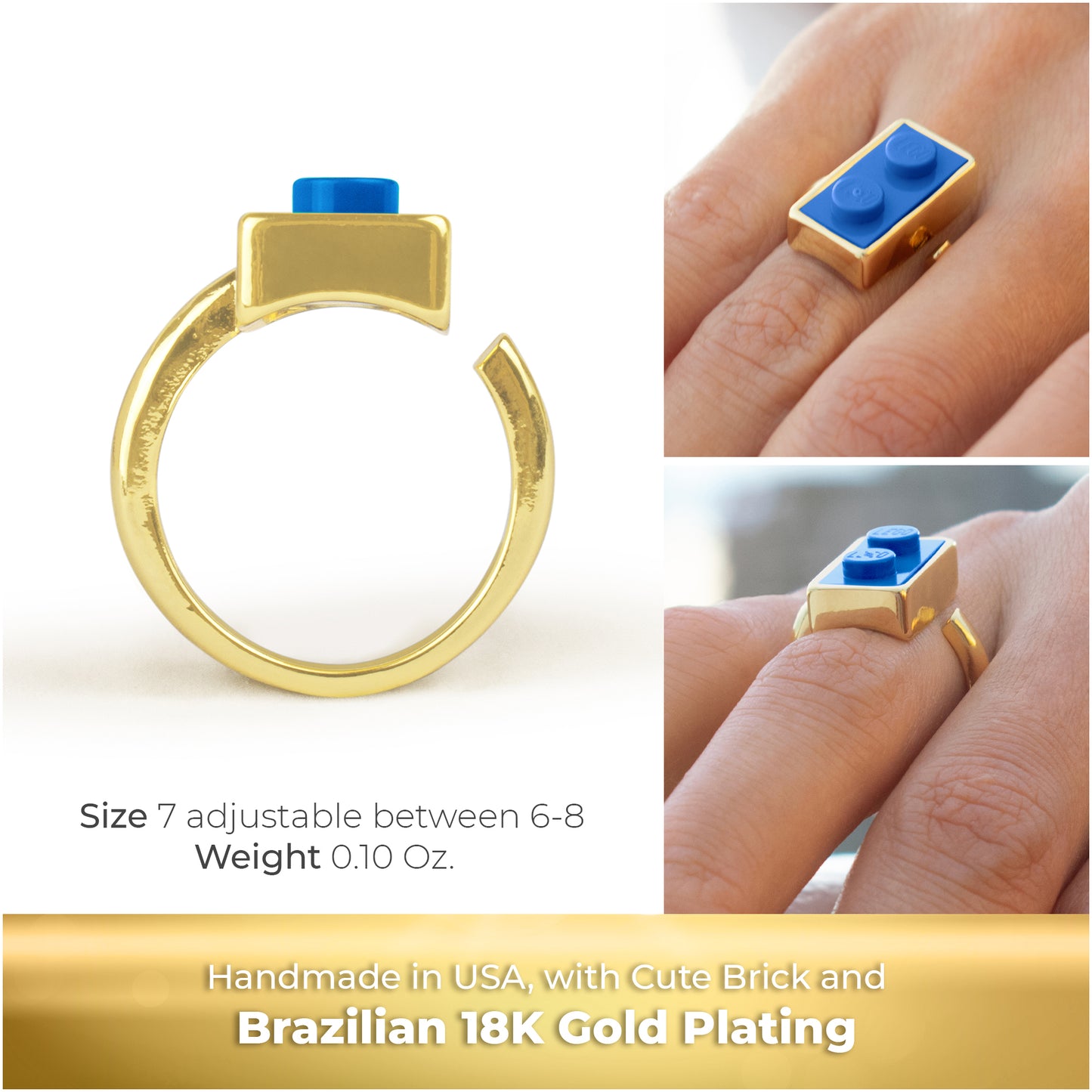 Golden Hug Twin Blue Brick Gold-Plated Ring