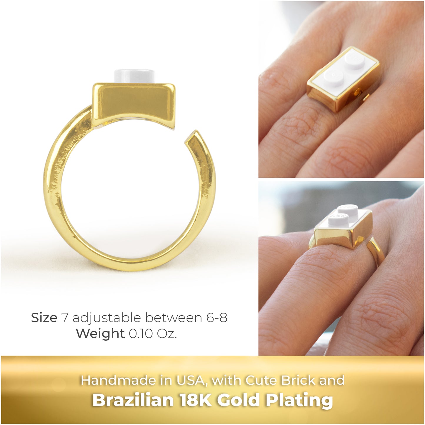 Golden Hug Twin White Brick Gold-Plated Ring