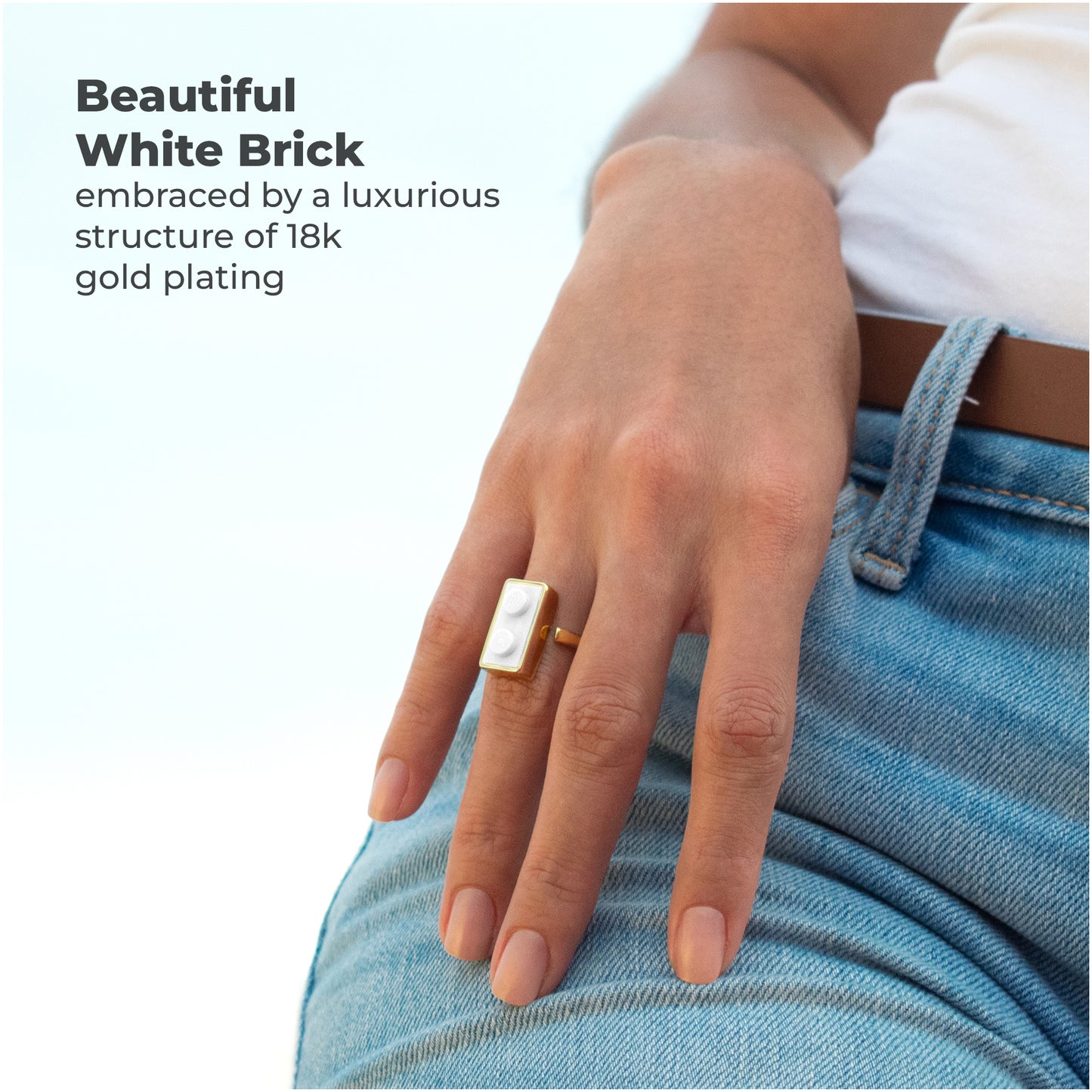 Golden Hug Twin White Brick Gold-Plated Ring