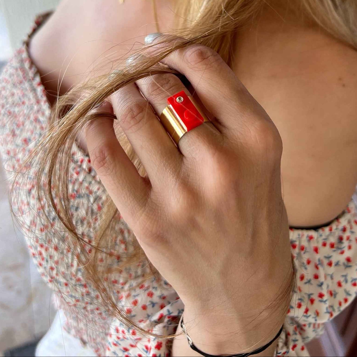 Fabulous Shiny Brick Gold Plated Ring, Sizeble