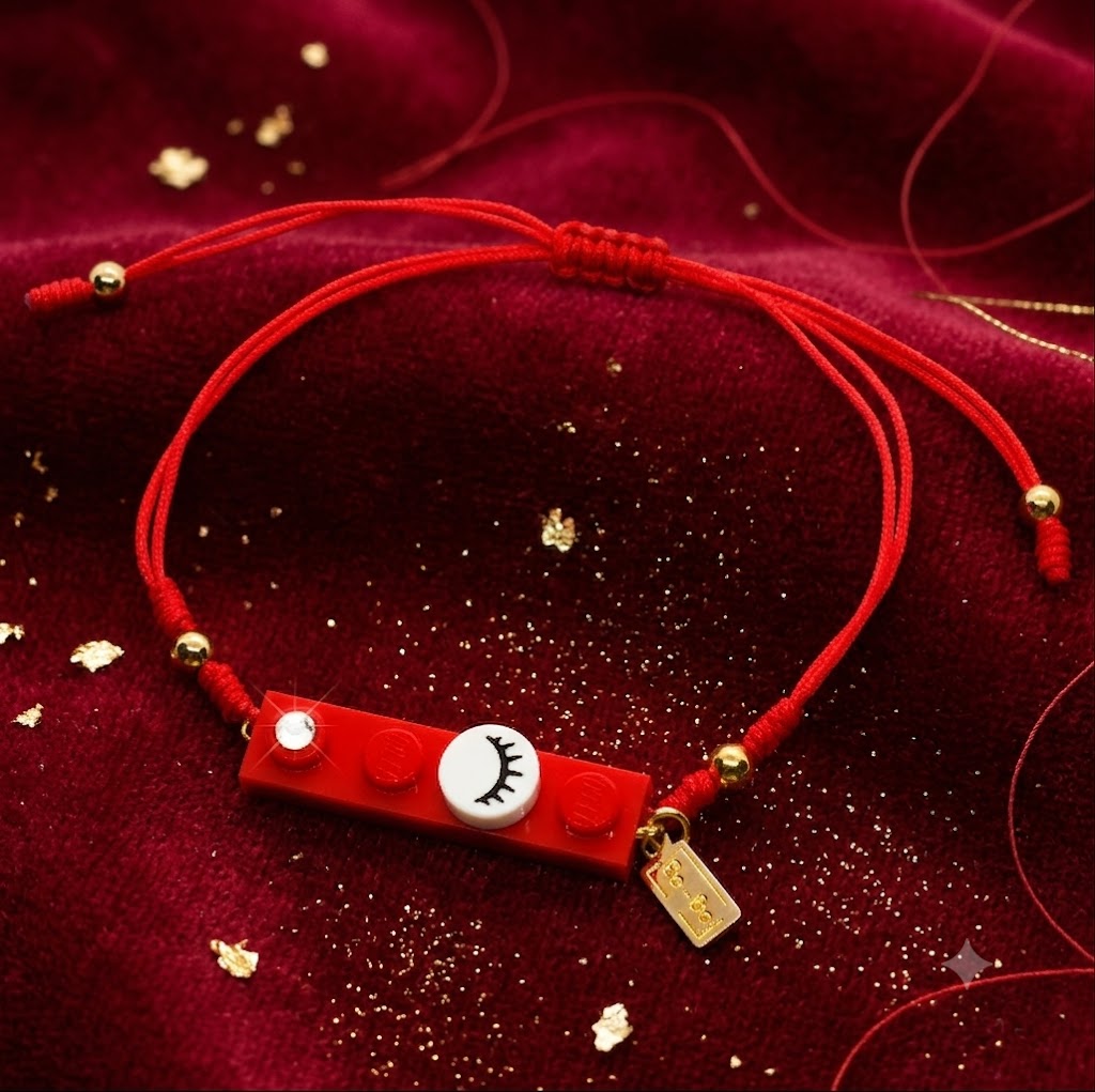 String Eyelashes Dot Red Brick Bracelet