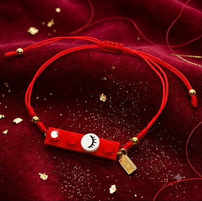 String Eyelashes Dot Red Brick Bracelet