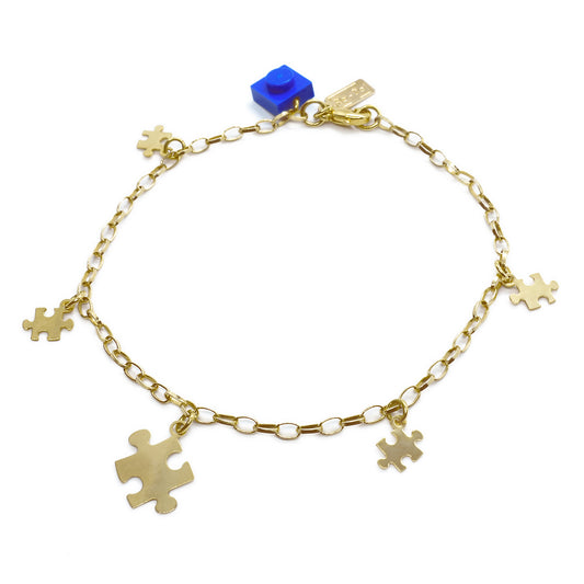 Autism Awareness Gold Plated Bracelet with Puzzles